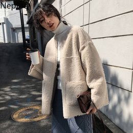 Neploe Wear on Both Sides Thicked Lamb Wool Coat Women Autumn Winter Korean Loose Patchwork Solid Jacket Simple 201029