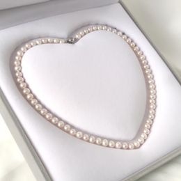 Hand knotted necklace magnet buckle natural 6-7mm white freshwater pearl sweater chain nearly round pearl 45cm