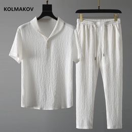 Shirt Trousers Summer Men Fashion Classic Shirt S Business Casual Shirts A Set Of Clothes Size M 4Xl 220615 Illusory963
