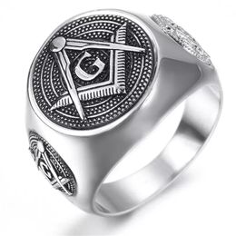 High quality ring 316 stainless steel men's freemaoson masonic silver black rings free mason Jewellery Unique design high grade jewel Man's Gift