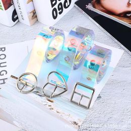 Belts Wild Resin Plastic Transparent Belt Porous Needle Buckle Ladies Laser Love Square Features Skirt Pants BeltBelts Fier22