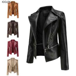 Women's European new leather dress women's detachable hem spring and autumn coat women's fashion casual jacket 2021 L220728