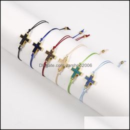 Charm Bracelets Jewelry Handmade Rope Druzy Resin Stone Cross Beaded Adjustable Colorf For Women Men Frien Dh6L1