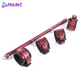 Beauty Items SMLOVE Level A PU Diamond Pattern Fun Leather Handcuffs BDSM Bondage Adults sexy Toys For Couples Women sexy Gay Games sexy Shop