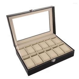 Watch Boxes & Cases Box 12 Grids Leather Display Case With Lock And Mirror Jewellery Collection Storage Organiser HolderWatch Hele22