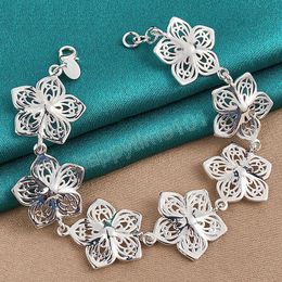 925 Sterling Silver Seven Flowers Bracelet Chain For Women Wedding Engagement Party Fashion Jewellery