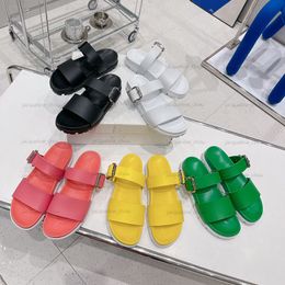 Bayan Tasarımcı Ayakkabı Sandalet Summer Flip Flops Gerçek Deri Platformlar Topuk Slayt Terlikleri Katı Toka Moda Kadın Kaydırıcıları Kutu