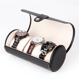 Watch Boxes & Cases Luxury Display Case Cylinder 3 Slot Wristwatch Bracelet Ring Jewelry PU Leather Box Storage Travel Pouch Gift BoxWatch