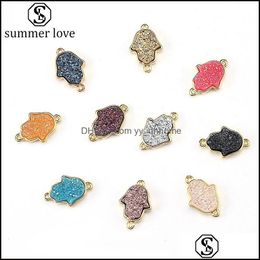 Charms Jewellery Findings Components Colorf Resin Stone Palm Pendent Gold Charm Pendants Accessories For Women Dh2Mf
