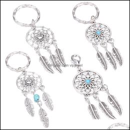 Charms Jewelry Findings Components Mini Car Keyring Handmade Dream Catcher Charm Home Decor Keychain Feather Keyhold Dhn6D