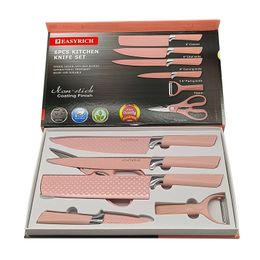 metal settings Canada - Pink boutique kitchen knife set. Six piece set of stainless steel knives for multi-purpose cooking.