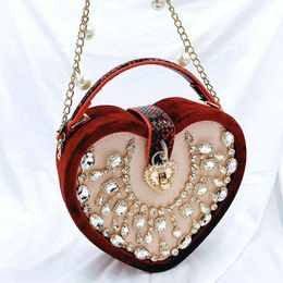 High quality heart purse and handbags ladi sling bag unique diamond women party evening dinner bags wholale