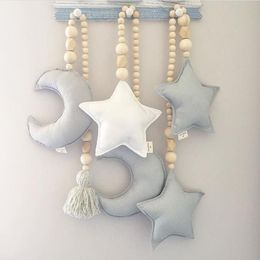 Decorative Objects & Figurines Nordic Wooden Beads Ornament Double Star Moon Kids Room Decoration Baby Crib Tent Hanging Pendant Wall Decor