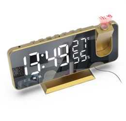FM Radio LED Digital Smart Alarm Table Clock 180° Time Projector Makeup Mirror Electronic Timer Temperature Display Home Decor