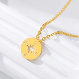 Pendant Necklaces Attract 2022 Fashion Collier Women Jewelry Rose Gold Maxi Choker Stainless Steel Round Compass Charm Necklace BijouxPendan