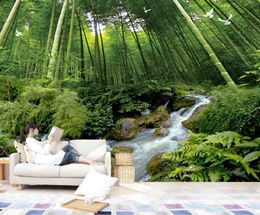pegatinas de pared 3D Murals Wallpaper fresh forest stream space living room bedroom background wall home decor