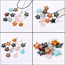 Pendant Necklaces Pendants Jewelry Natural Stone Five-Pointed Star Necklace Opal Tigers Eye Pink Quartz Crystal C Dhwpt