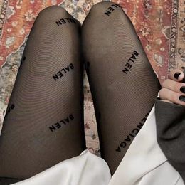 Women Sexy Letter Tights Silk Socks Black Top Quality Elastic Letters Pantyhose Stockings for Gift Party