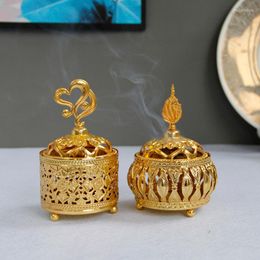 Fragrance Lamps Hand-held Aroma Diffuser Lace Golden Hollow Incense Burner Stove Holder Metal Container Home DecorFragrance