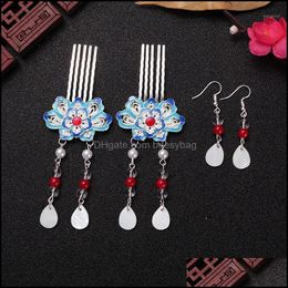 Hair Clips Barrettes Jewelry Classical Chinese Costume Accessories Step Rocking Cloisonne Headdress Tassels Hairpin Bur Dhad6