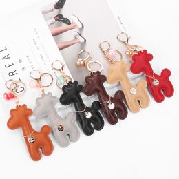 Giraffe Keychains PU Leather Key Rings Holder Fashion Car Keyrings Chains Accessories for Women Gifts Mens Cartoon Animal Design Bag Charms