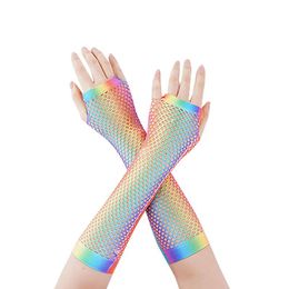 Five Fingers Gloves Fashion Neon Fishnet Fingerless Long Leg Arm Cuff Party Wear Fancy Dress For Womens Sexy Beautiful 2022Five