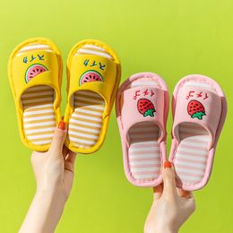 Kids Slippers Summer Soft Flip-Flop Shoes Anti-Slip Home Indoor Outdoor Children Slides Boys Girls Durable Cartoon Fruit Sandals