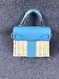 Designer bag luxury handbag brand mini totes fully handmade quality rattan with genuine leather blue yellow red green Colours wholesale price fast delivery