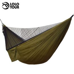 Easy Set Up Mosquito Net Hammock Double Hamak 290140cm With Wind Rope Hamac Hamaca Portable For Camping Travel Yard 220606