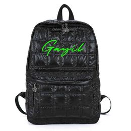 School Bags Backpack Women's 2022 New Korean Version Fashion Space Cotton Diamond Embroidery Thread Large Capacity Down Bag 220802