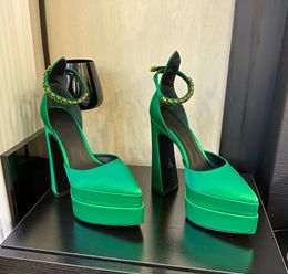 Latest Ladies Sandals Thick Heel Sole Pointed Ankle Thin Strap Combination Buckle Dress Casual Banquet Fashion Fashion Pretty Sexy Size 35-42