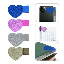Heart Pen Holder Desk Accessories Elastic Designed Self Adhesive Pen Loop Clip Bling School and Office Stationery Items