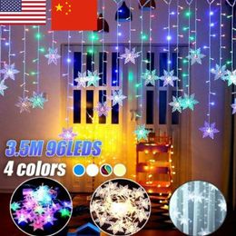 Strings Snowflake LED Curtain String Light Xmas Outdoor Flashing Lights Waterproof Party Decor Memory 8 Modes 4 Lighting Colors D30LED