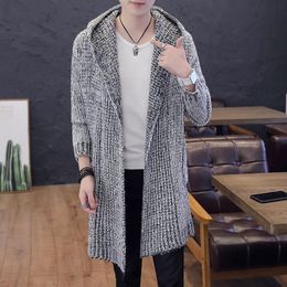 Men's Sweaters Men's Cardigan Hooded Fashion Male Long Mens Solid JacketsMen's