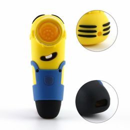 Yellow Silicone Hand Pipe Smoking Tobacco Pipes Minions Man Design Silica Glass Bubblers Dry Herb Cigarette Tools for Retail or Wholesale