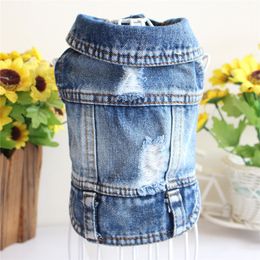 Denim Fabric Dog Apparel Vest Blank Jeans Jacket For Chihuahua Poodle Shih Tzu Puppy Clothes Small Dogs Pet Apparels YF0041