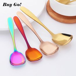 1PC Stainless Steel Rice Spoon S M L Square Ladle Gold Dessert Ice Cream Table for Kids Restaurant Kitchen Tableware 220509