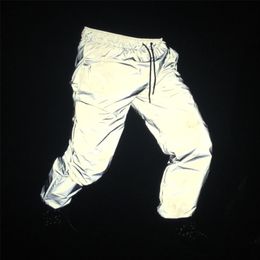 Brand Mens Trousers Reflective Pants Fluorescent Hip Hop Casual Sports Night light Joggers streetswear sweatpants 220621