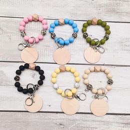 Foreign trade new food grade silicon bead bracelet key link leopard beads blank disc pendant keychain Wholesale multi-color optional