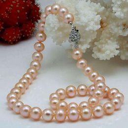 Genuine 8-9mm Natural Pink Akoya Cultured Pearl Beads Hand Knotted Necklace 18"