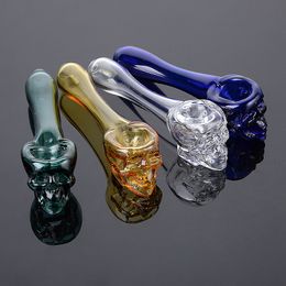 Skull Shape Pyrex Glass Oil Burner Pipes High Quality Thick Smoking Accessories Spoon Hand Pipe 4 Inch Tobacco Dry Herb For Hookahs Bubbler