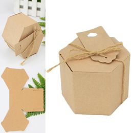 Gift Wrap 10pcs Carton Kraft Paper Hexagonal Candy Box Tag Packaging Valentine's Day Wedding Party SuppliesGift