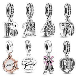 925 Silver Fit Pandora stitch Bead queen 21 40 50 60 pendant Bracelet Charm Beads Dangle DIY Jewelry Accessories