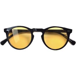 GregorPeck Vintage Polarised Sunglasses UV400 Small Lightweight Round Plank Nightvision Yellow Glasses O5186 Desig Unisex Occhiali Da soGafas Oculos with Case