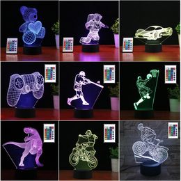 3D led lights Remote Control 16 Colour Changing Touch Night Light Acrylic Plates Multi Shape optical illusion Base lamp Atmosphere Novelty Lighting