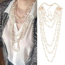 -Collar de perlas de múltiples capas Cadena de suéteres multicapa Cadena de hilos de múltiples perlas Flapper Beads Cluster Cabecillo de gargantilla larga231L
