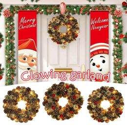 Decorative Flowers & Wreaths Christmas Wreath With Colored Balls AndLED Small White Lights Decoration Advent WreathDecorative DecorativeDeco