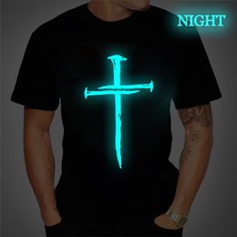 Men s Jesus Christ Cross Shirt T Luminous Print T shirt Summer Casual All match Fashion Trend Short sleeve Streetwear 220613