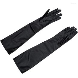 Five Fingers Gloves Women's/Ladies' Long Soft Artificial Leather Gloves--Black