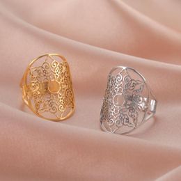 Wedding Rings Women Stainless Steel 2022 Trend Flower Of Life Big Filigree Finger Vintage Adjustable Talisman JewelryWedding